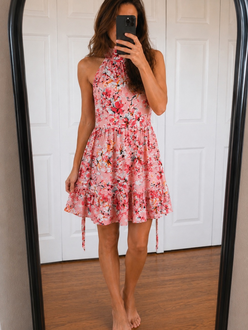 Floral Halter Neck Pink Sundress